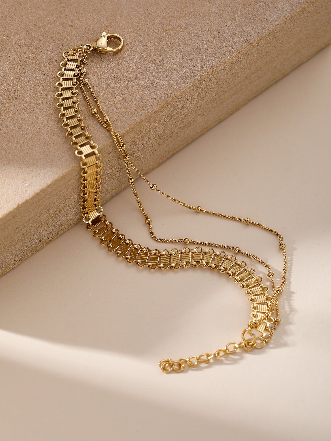 Gold Flat Paperclip Chain Jewelry Set Necklace Bracelet Stainless Steel