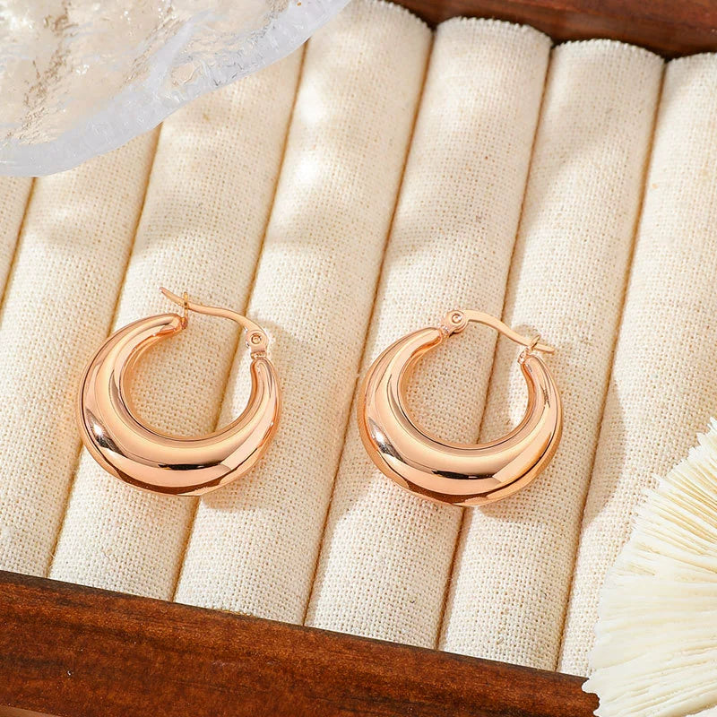 Smooth Chunky Hoop Earrings 18K Gold Plated Stainless Steel