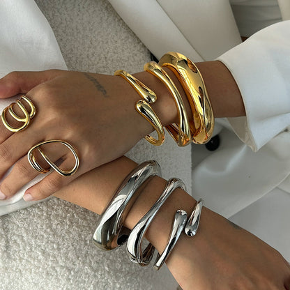 Bold Open Cuff Bracelet Gold Plated Stainless Steel