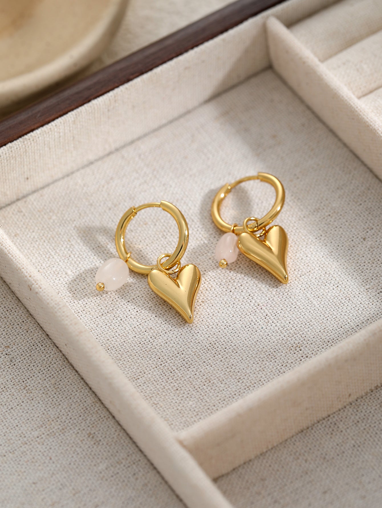 Gold Heart Beaded Drop Earrings