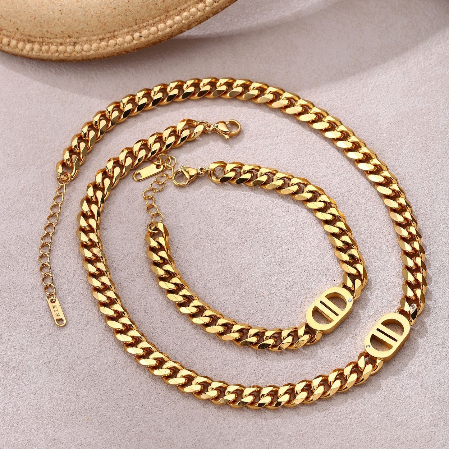 Cuban Chain Necklace and Bracelet Set