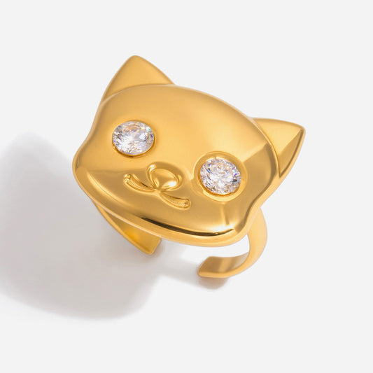 Crystal Cat Open Ring