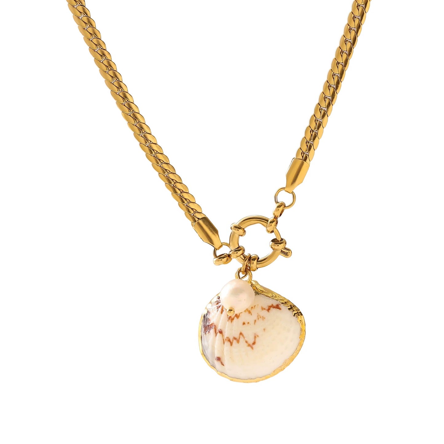 Gold Shell Pendant Necklace Boho Beach Stainless Steel