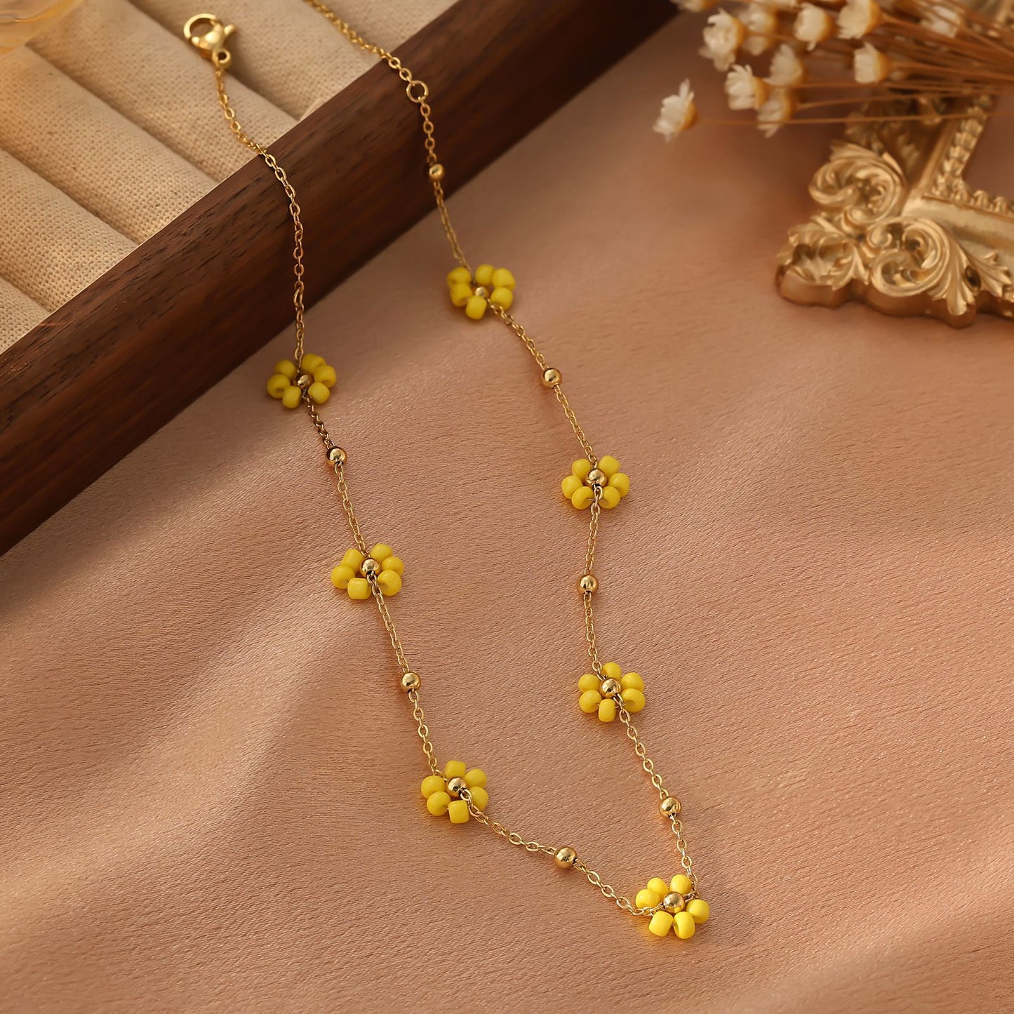 Dainty Colorful Flower Gold Necklace
