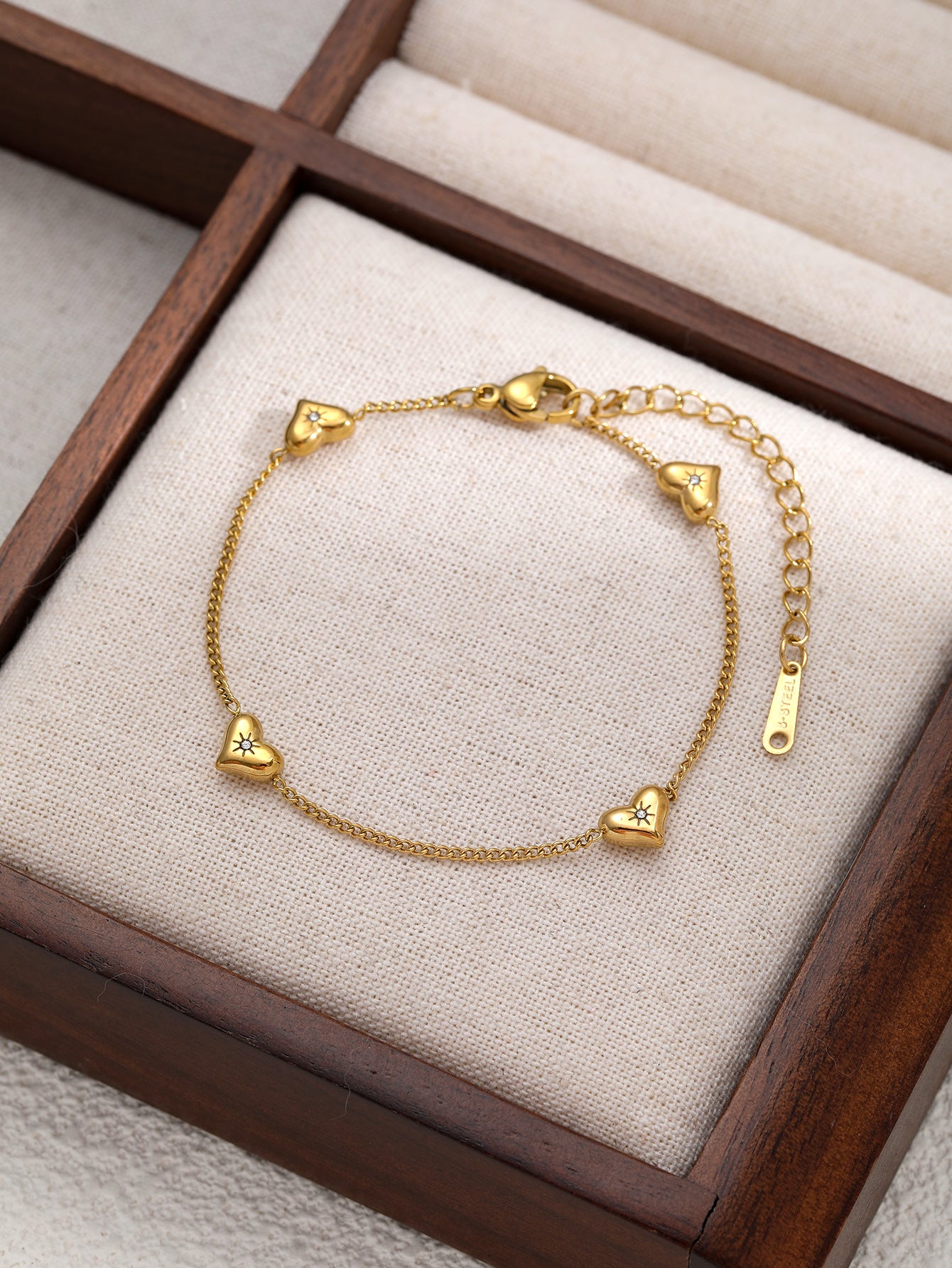 Heart Charm Bracelet Gold Plated Titanium Steel