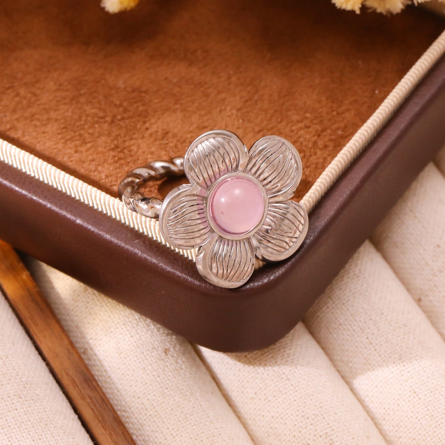 Floral Open Ring Gold Plated Stainless Steel