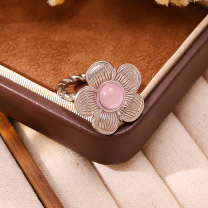 Floral Open Ring Gold Plated Stainless Steel