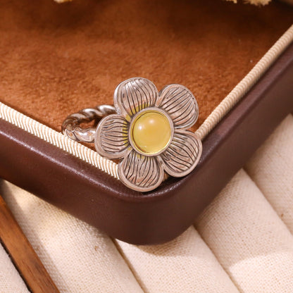 Floral Open Ring Gold Plated Stainless Steel