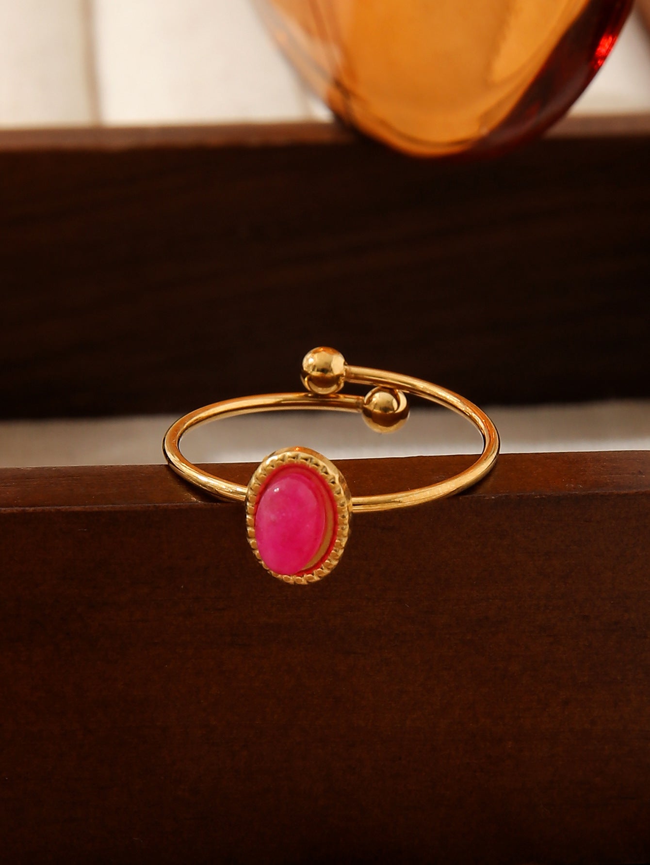 Vintage Natural Stone Adjustable Gold Ring