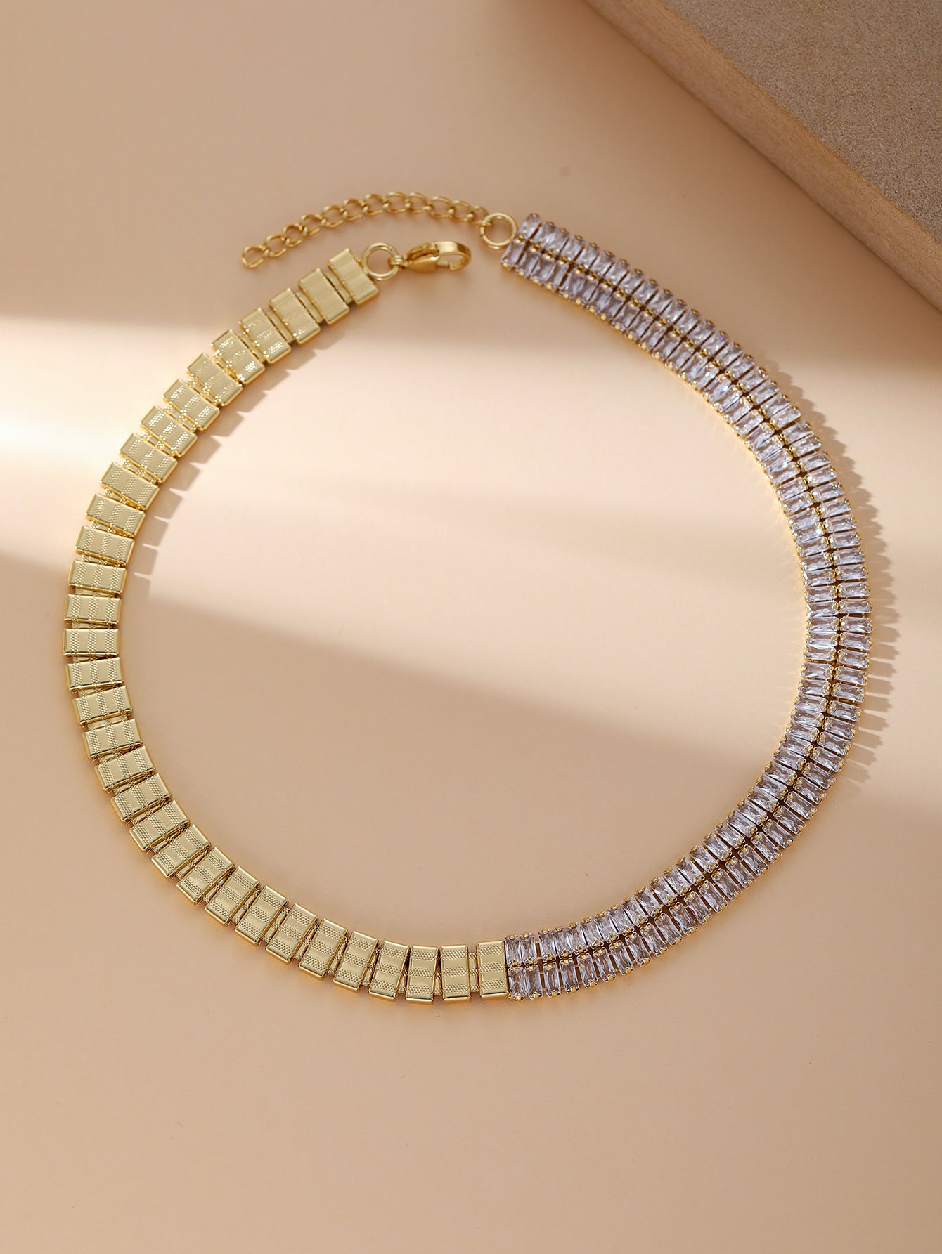 Half Tennis Chain Necklace 18K Gold Plated Stainless Steel
