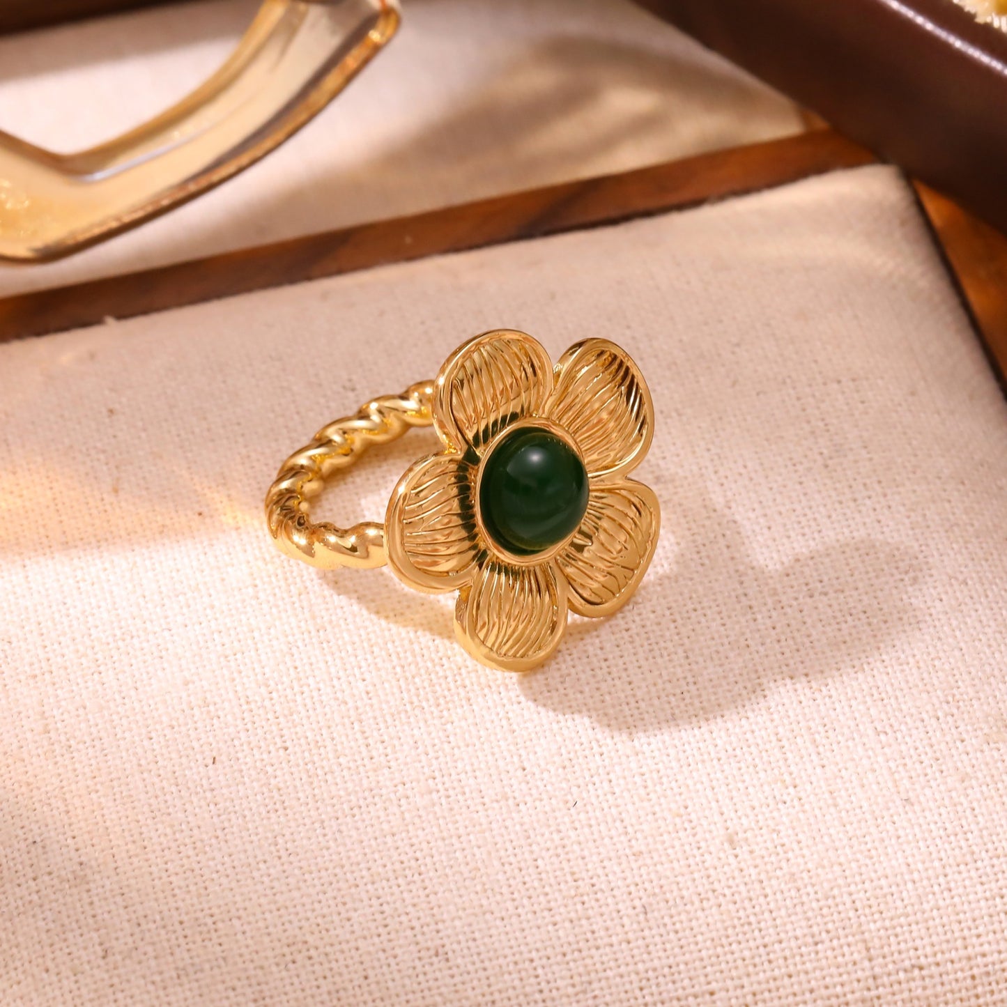 Floral Open Ring Gold Plated Stainless Steel