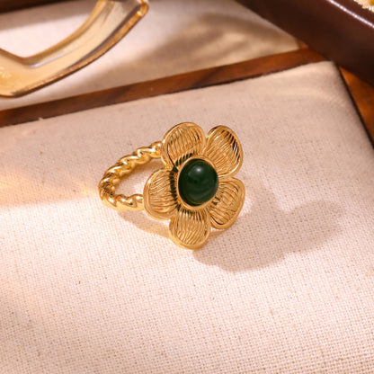 Floral Open Ring Gold Plated Stainless Steel