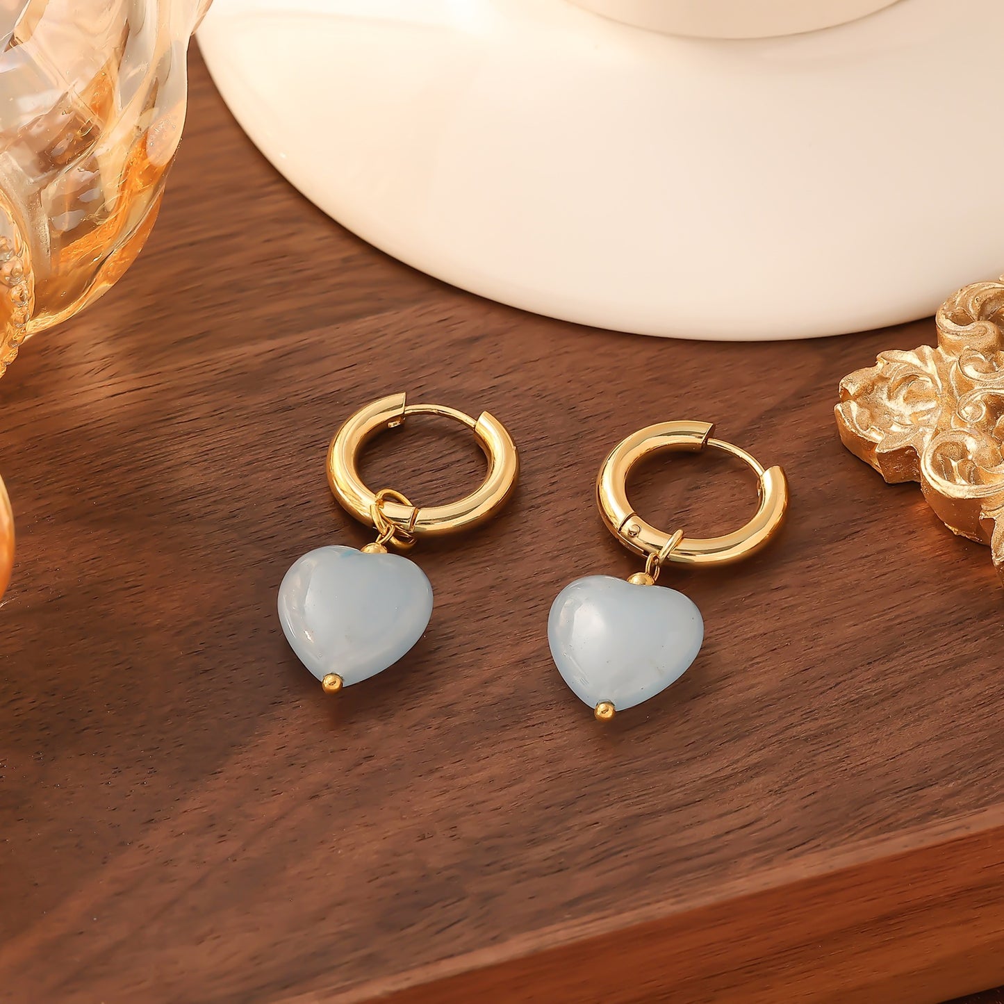 U Shape Ceramic Heart Earrings
