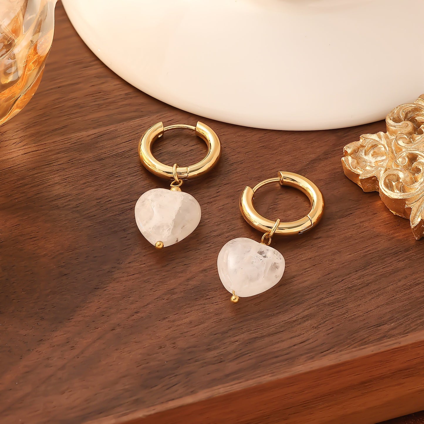 U Shape Ceramic Heart Earrings