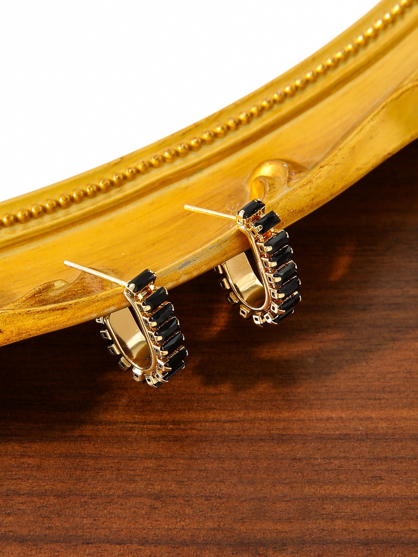 C Shape Crystal Earrings Stainless Steel Gold
