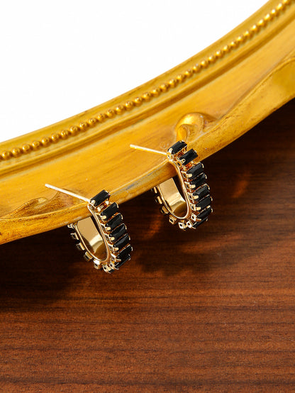 C Shape Crystal Earrings Stainless Steel Gold