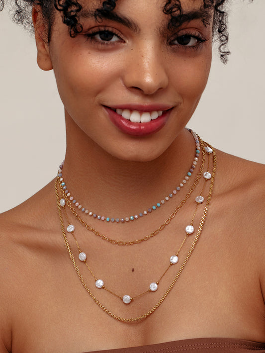 Four Layer Pearl Crystal Necklace