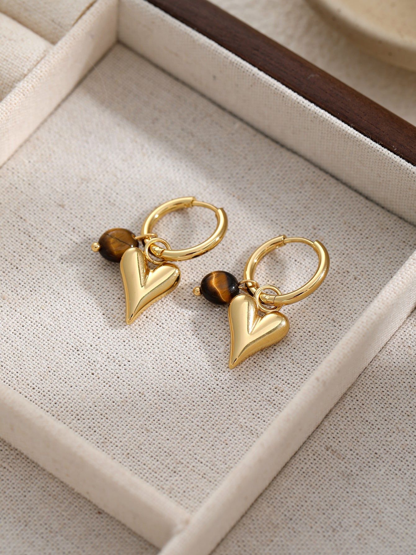 Gold Heart Beaded Drop Earrings