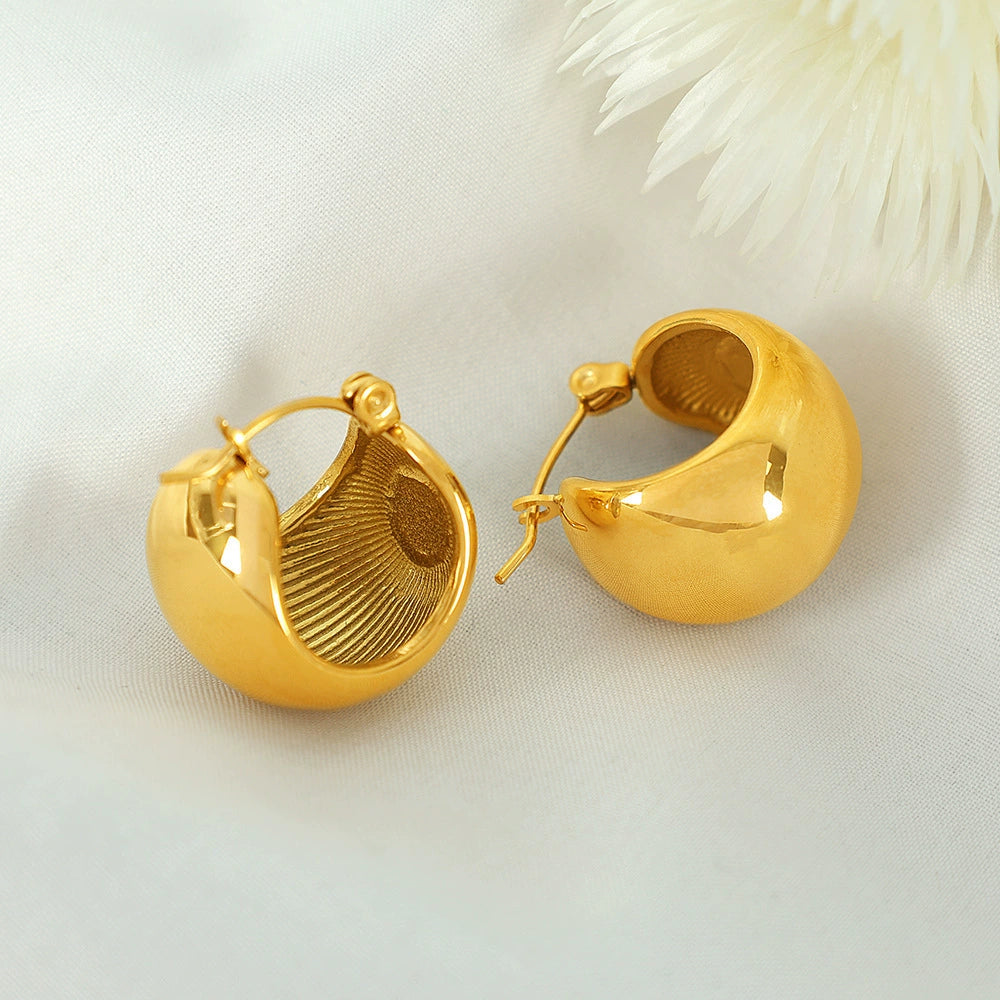 Rounded Bold Hoop Earrings 18K Gold Plated Stainless Steel