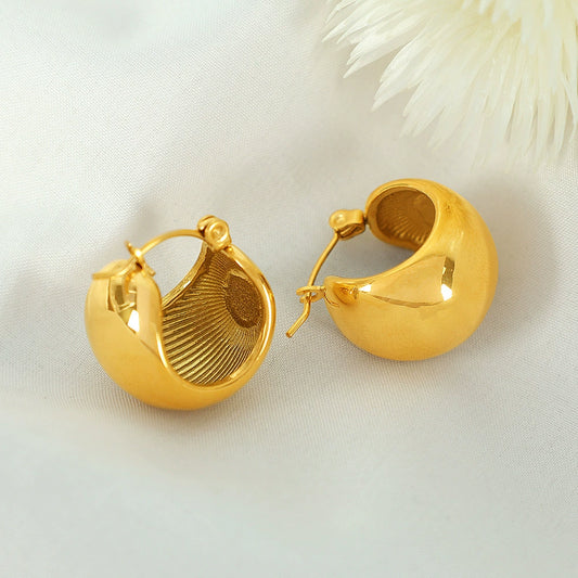 Rounded Bold Hoop Earrings 18K Gold Plated Stainless Steel