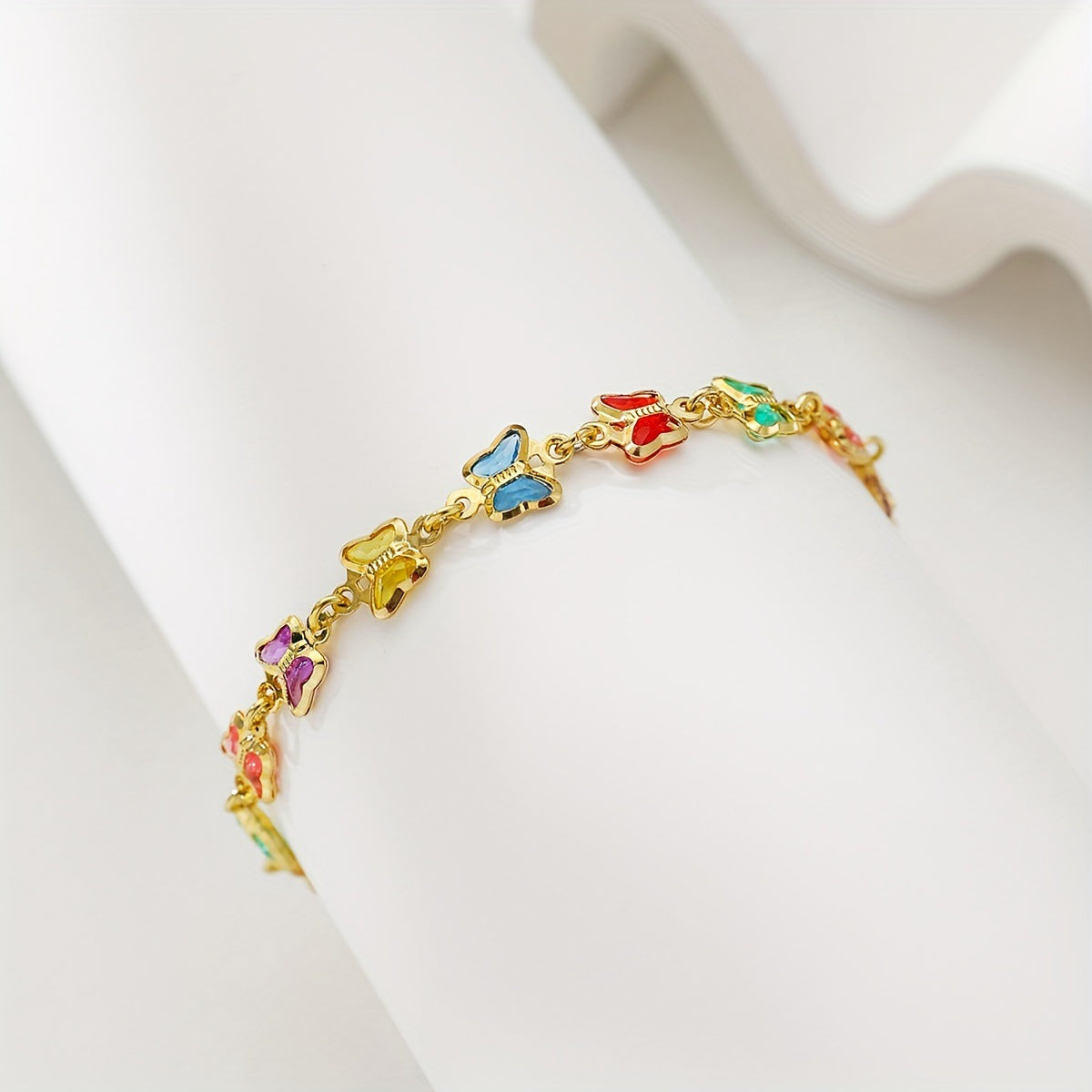 Colorful Butterfly Rhinestone Bracelet Stainless Steel Gold