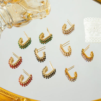 C Shape Crystal Earrings Stainless Steel Gold