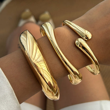 Bold Open Cuff Bracelet Gold Plated Stainless Steel
