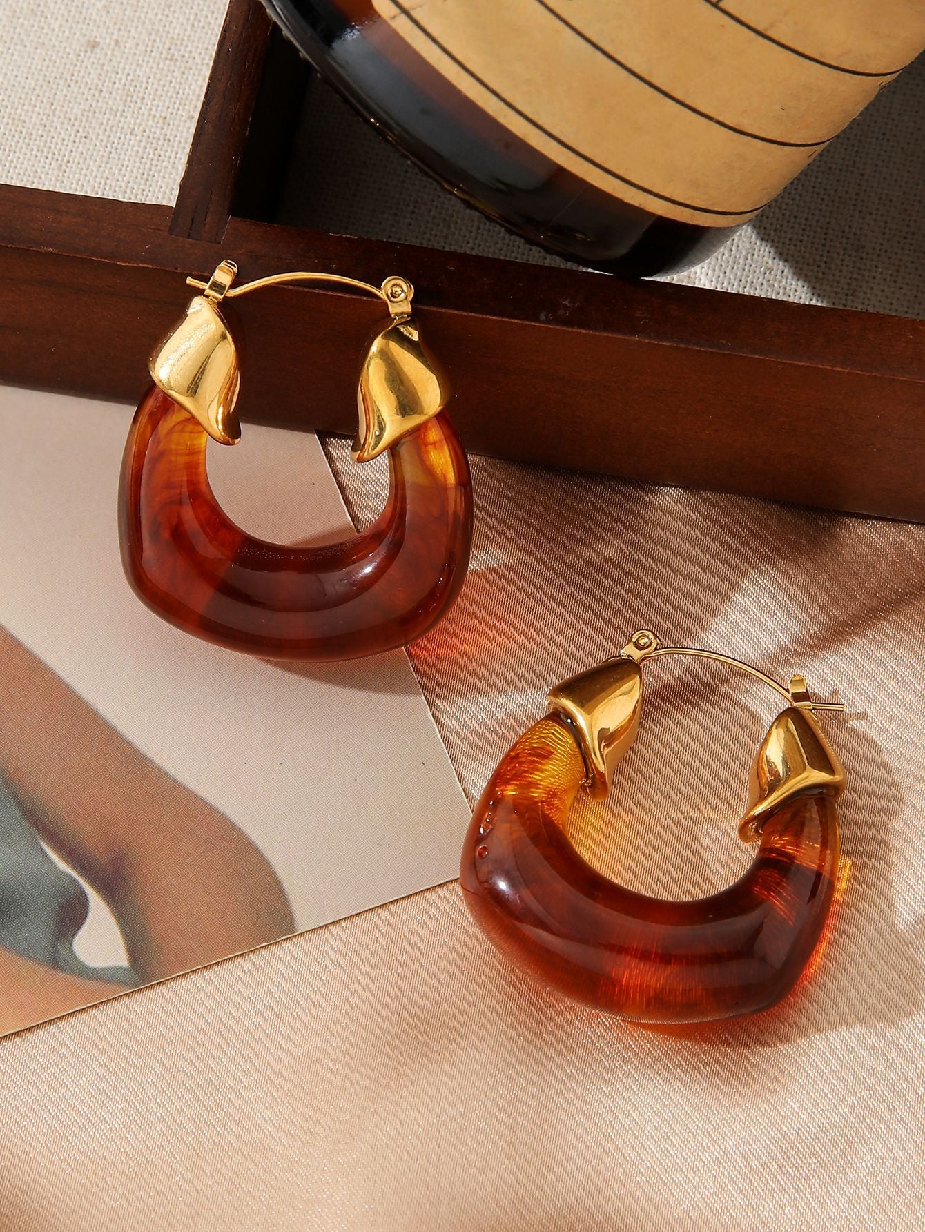 Transparent Acrylic Hoop Earrings Gold Stainless Steel