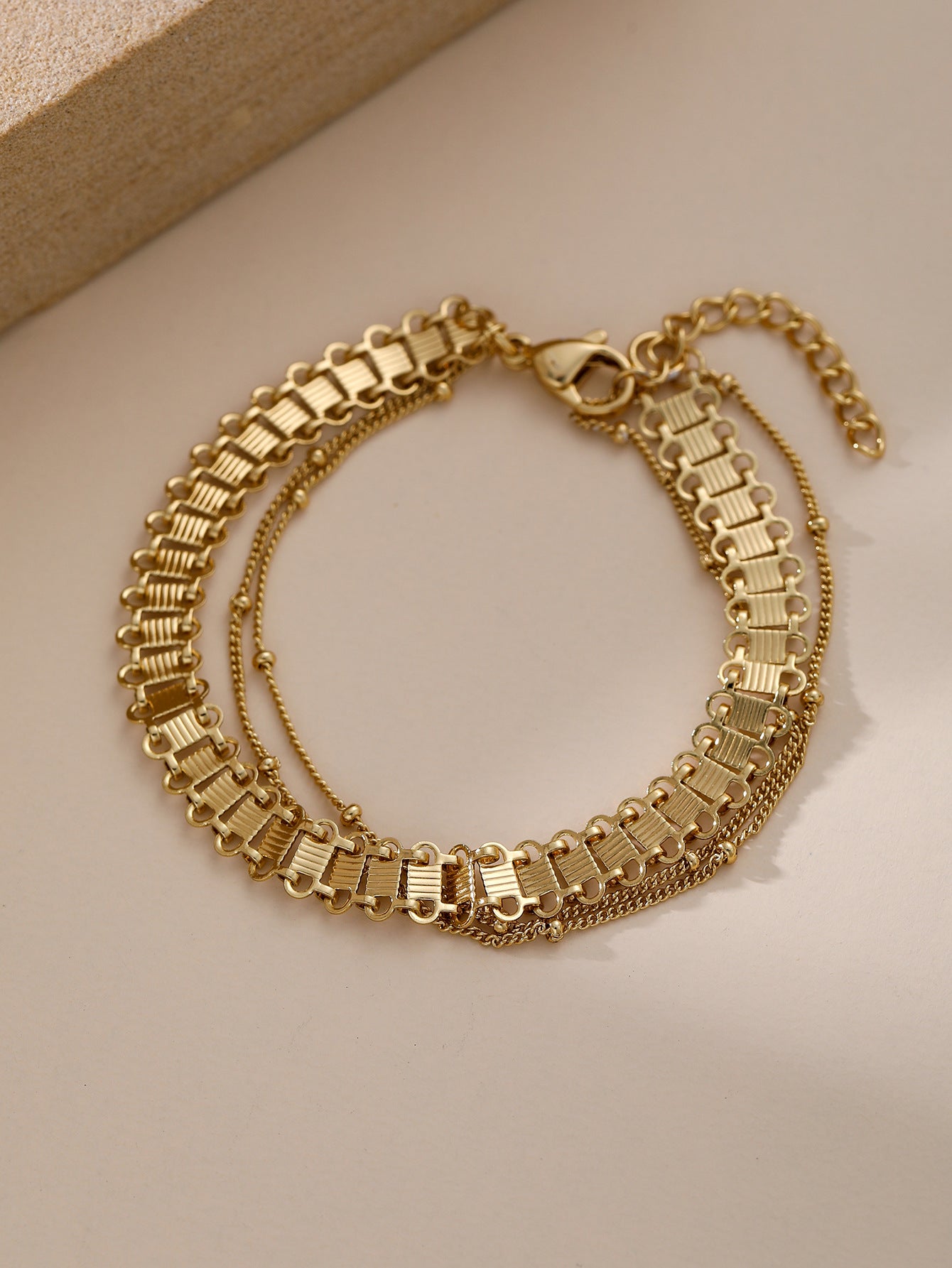 Gold Flat Paperclip Chain Jewelry Set Necklace Bracelet Stainless Steel