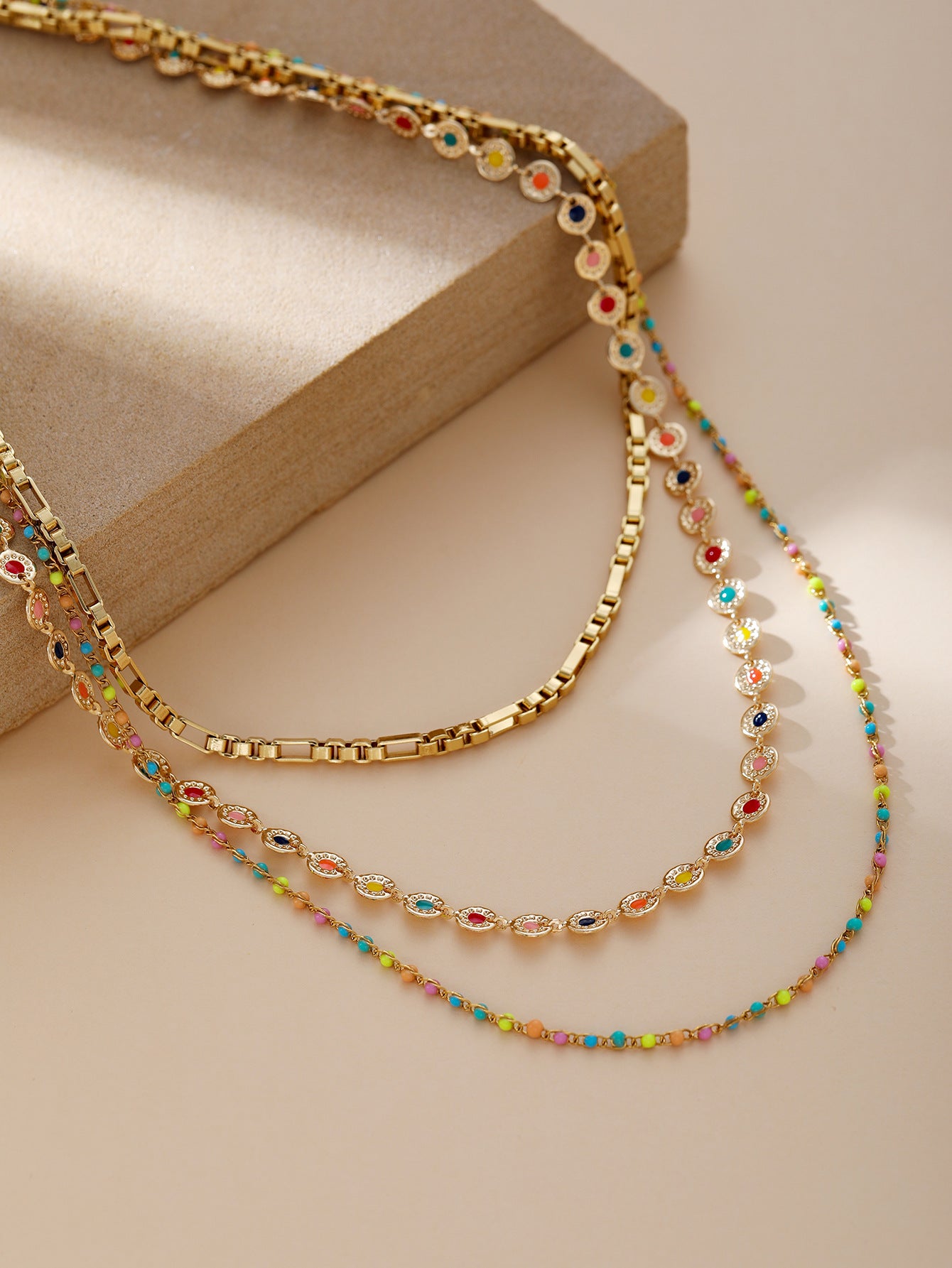 Layered Beaded Necklace Set 18K Gold Plated Stainless Steel
