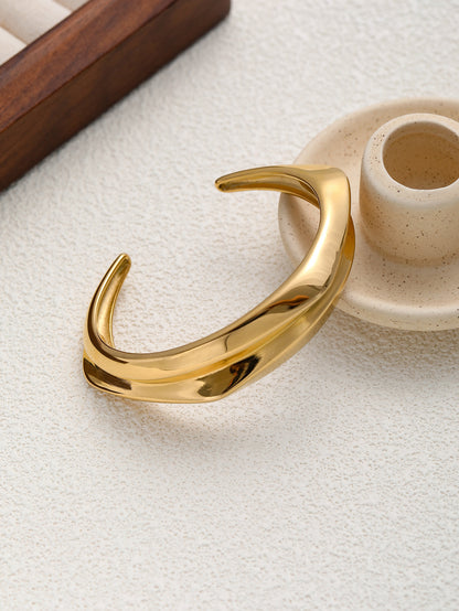 Wide Open Cuff Bracelet 18k Gold Plated Stainless Steel