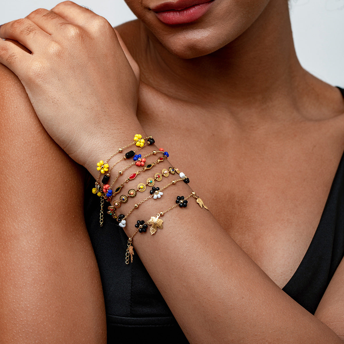 Floral Charm Bracelet Gold Plated Stainless Steel