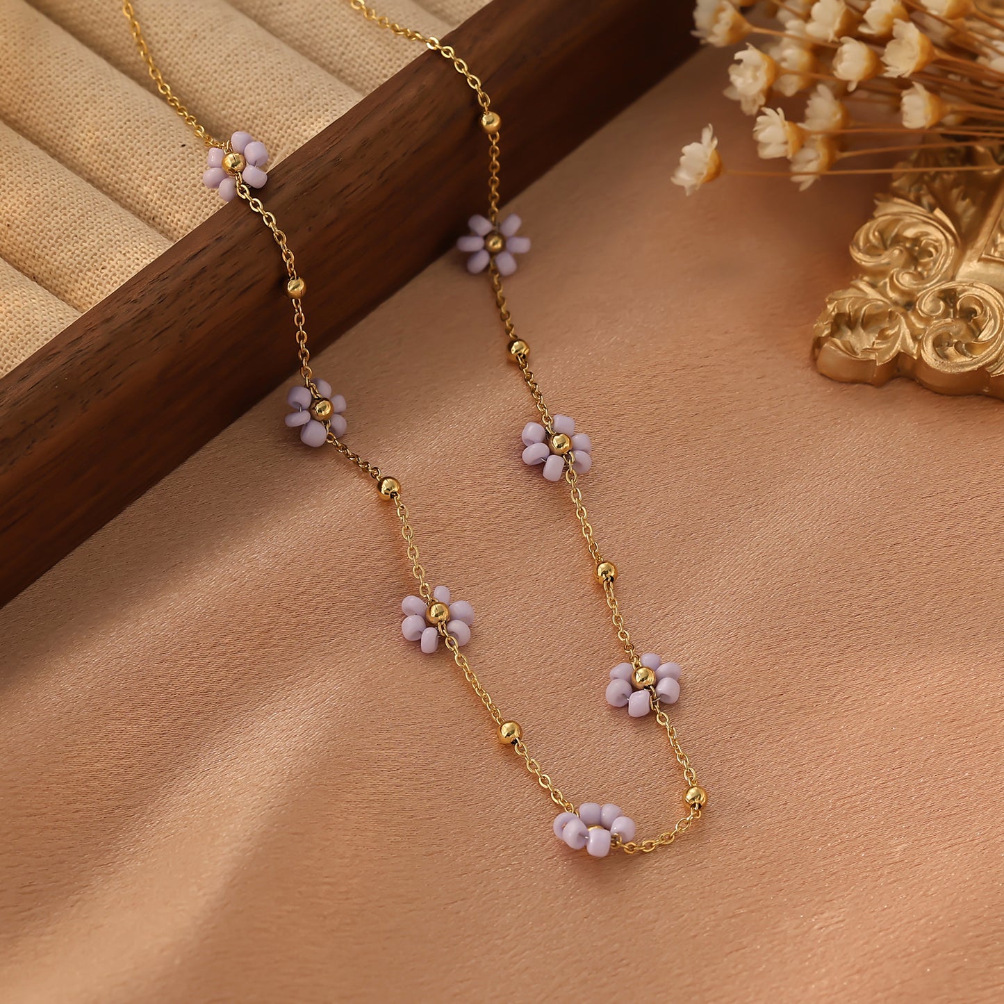 Dainty Colorful Flower Gold Necklace