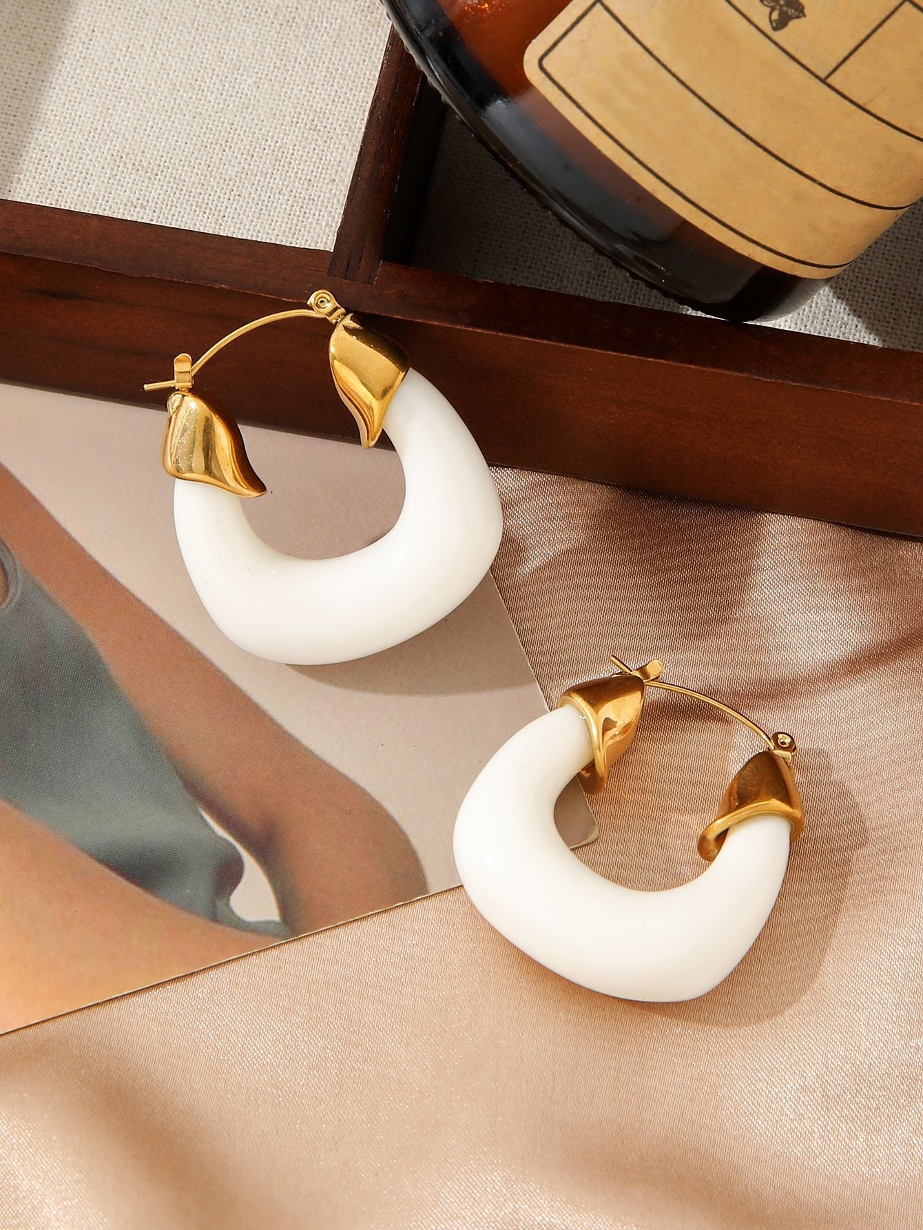 Transparent Acrylic Hoop Earrings Gold Stainless Steel