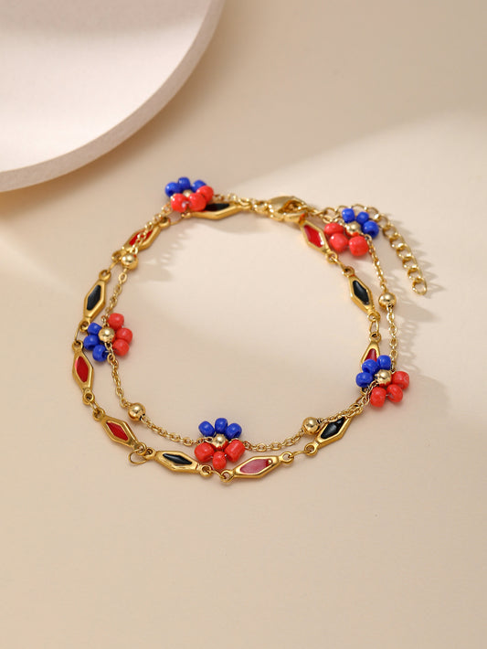 Floral Charm Bracelet Gold Plated Stainless Steel