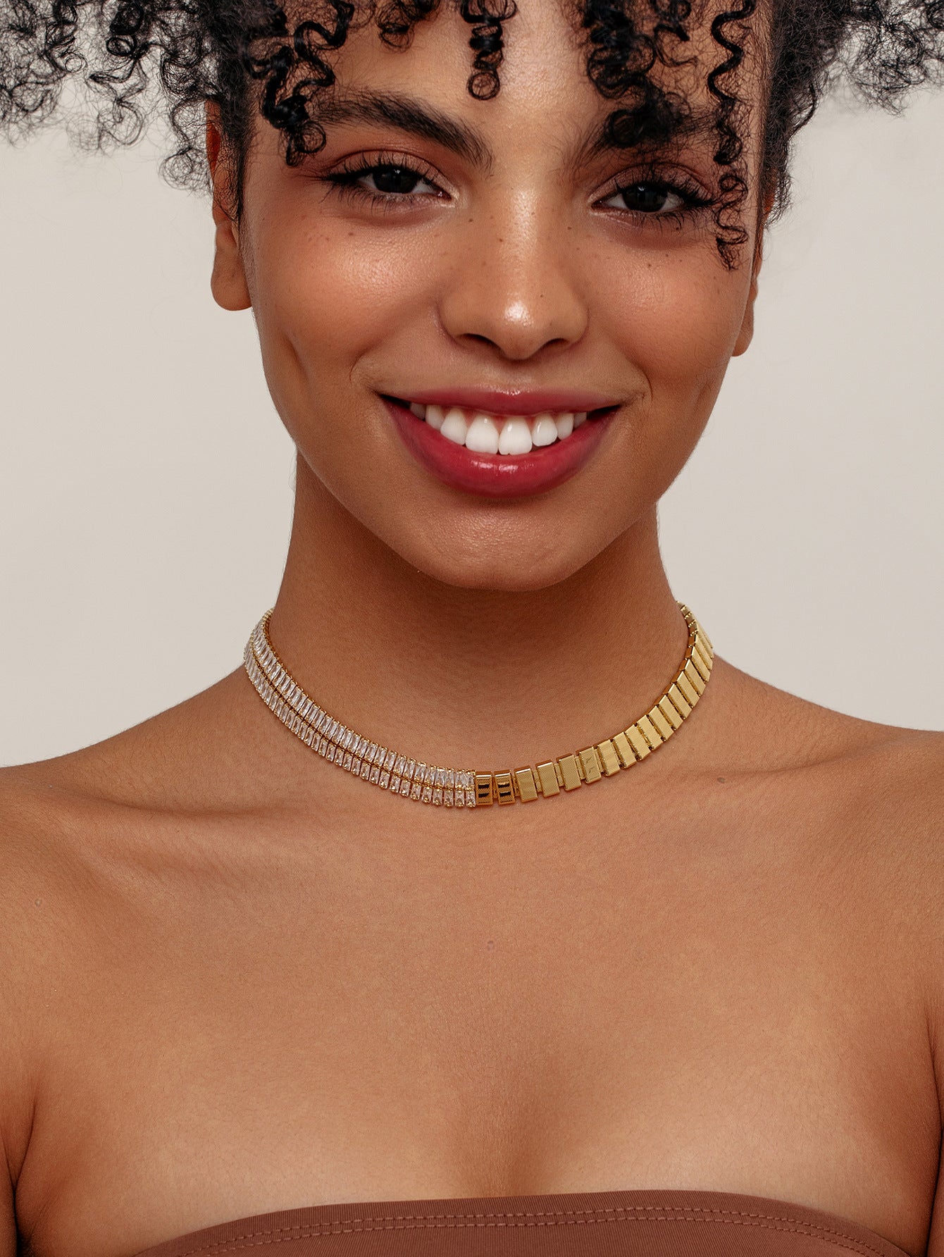 Half Tennis Chain Necklace 18K Gold Plated Stainless Steel