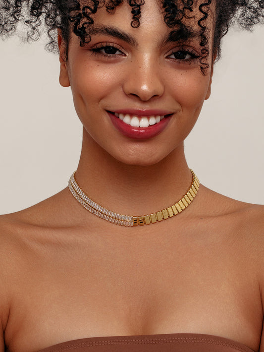 Half Tennis Chain Necklace 18K Gold Plated Stainless Steel