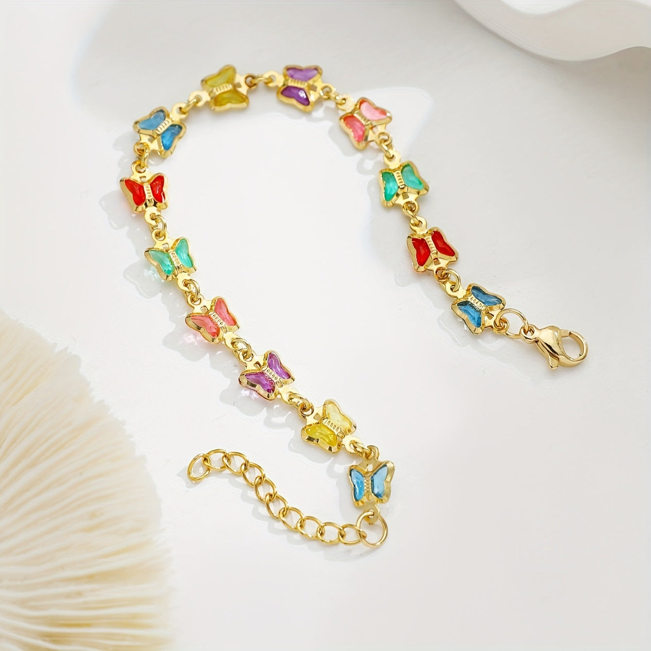 Colorful Butterfly Rhinestone Bracelet Stainless Steel Gold