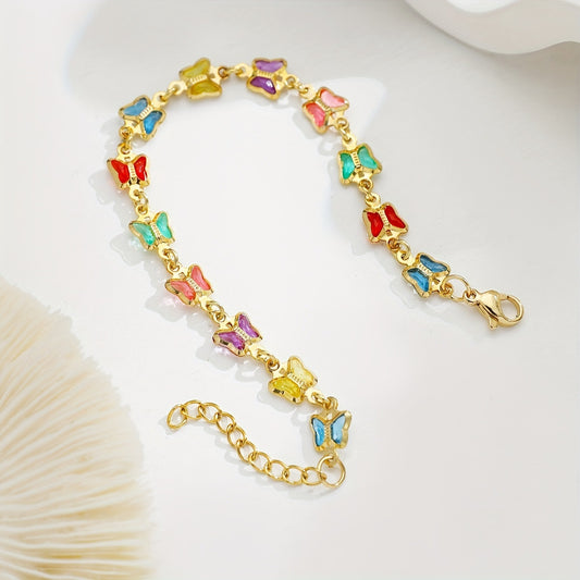 Colorful Butterfly Rhinestone Bracelet Stainless Steel Gold