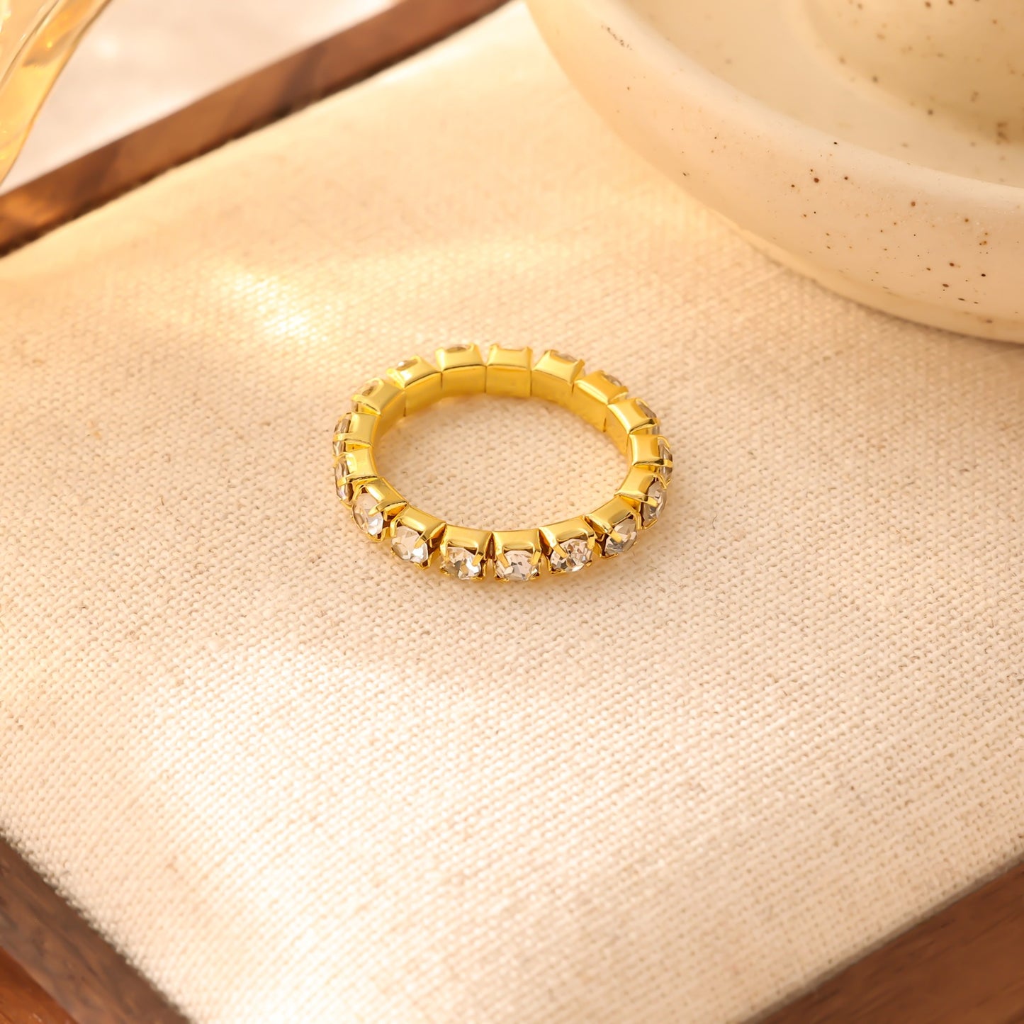 Multi Row Crystal Band Ring 18K Gold Plated Stainless Steel