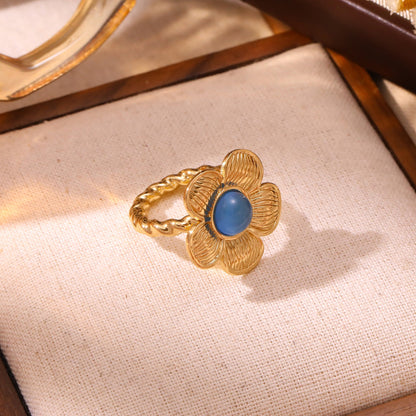 Floral Open Ring Gold Plated Stainless Steel