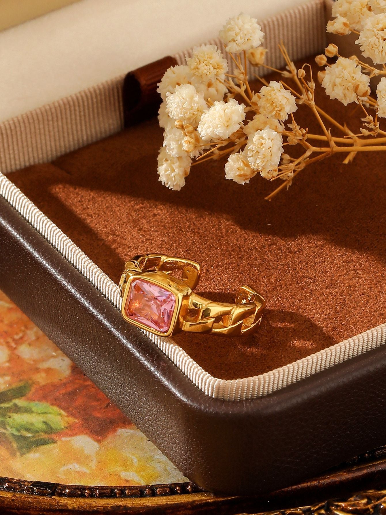 Color Gem Open Ring Stainless Steel Adjustable