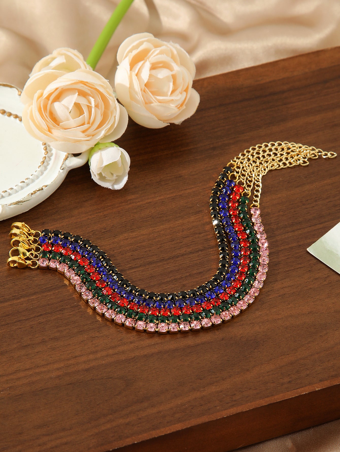 Color Zircon Tennis Bracelet Gold Stainless Steel
