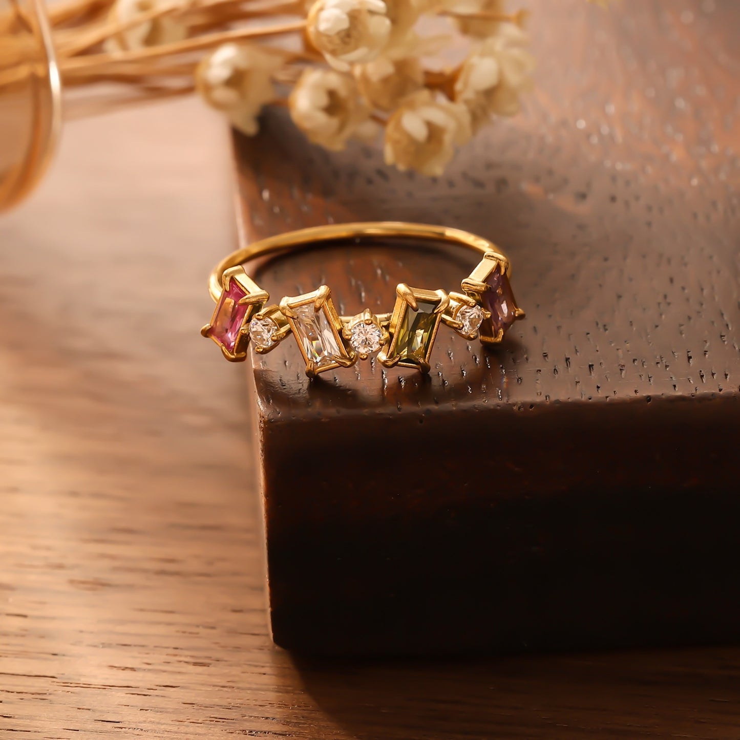 Colorful CZ Stackable Gold Ring