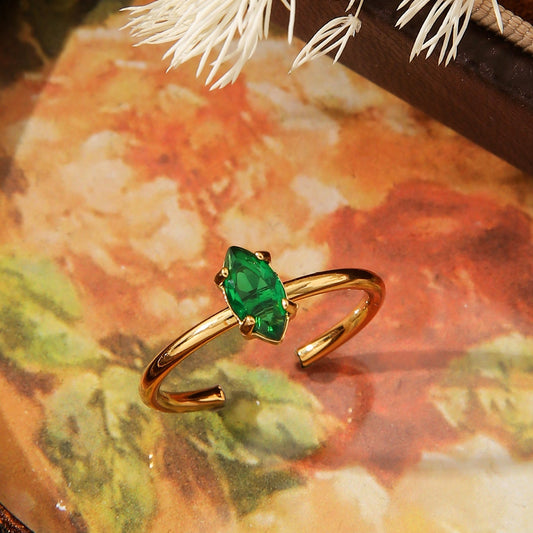 Adjustable Oval Zircon Open Ring Gold Stainless Steel