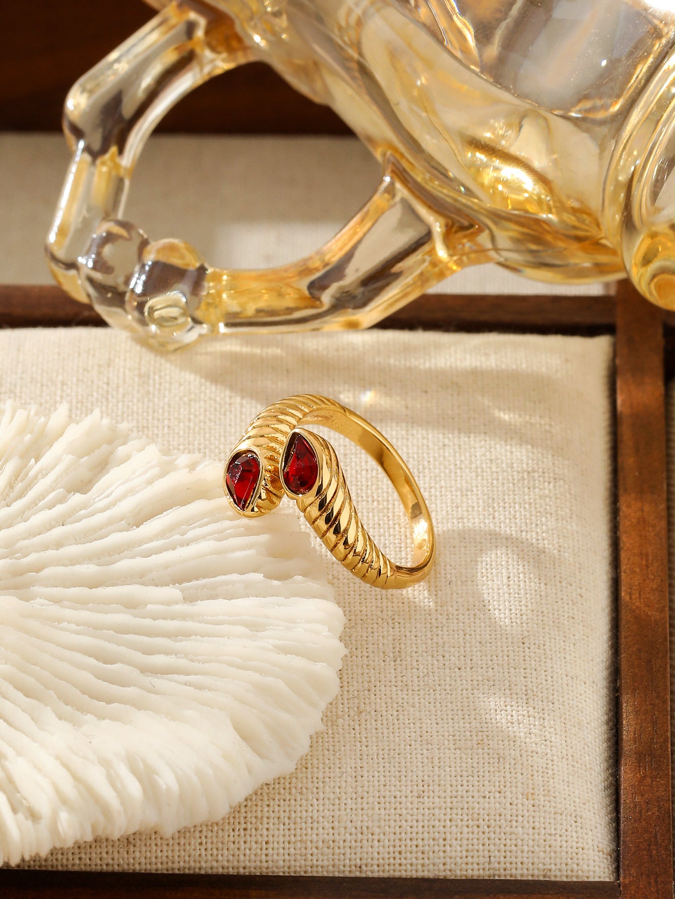 Zircon Open Ring Gold Stainless Steel Adjustable Band