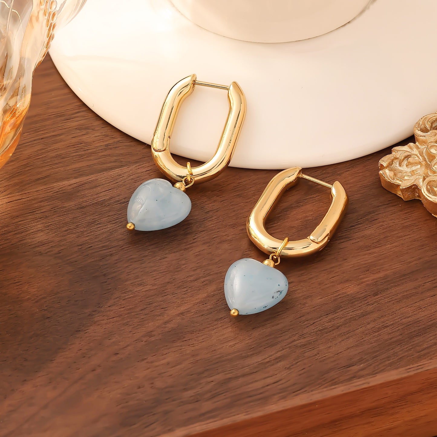 U Shape Ceramic Heart Earrings