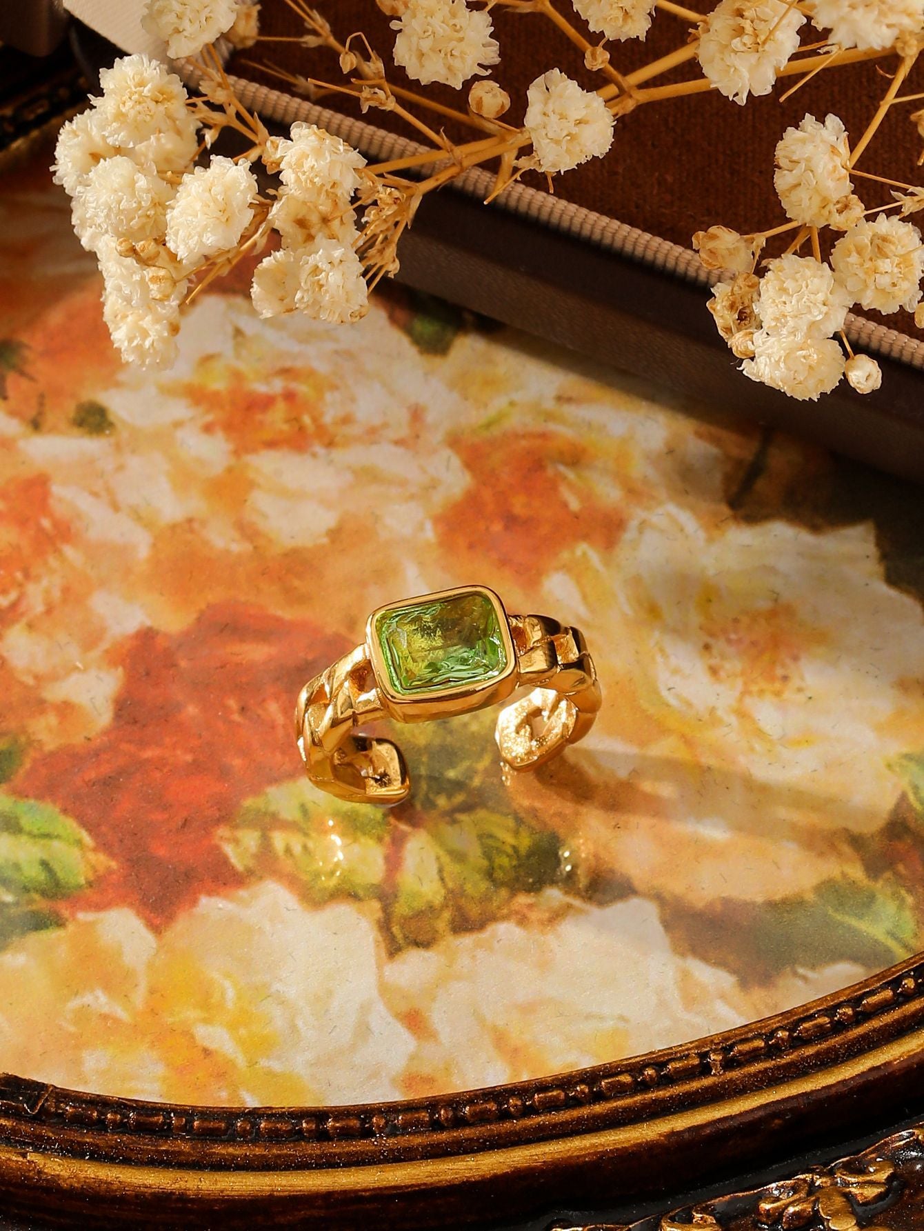 Color Gem Open Ring Stainless Steel Adjustable
