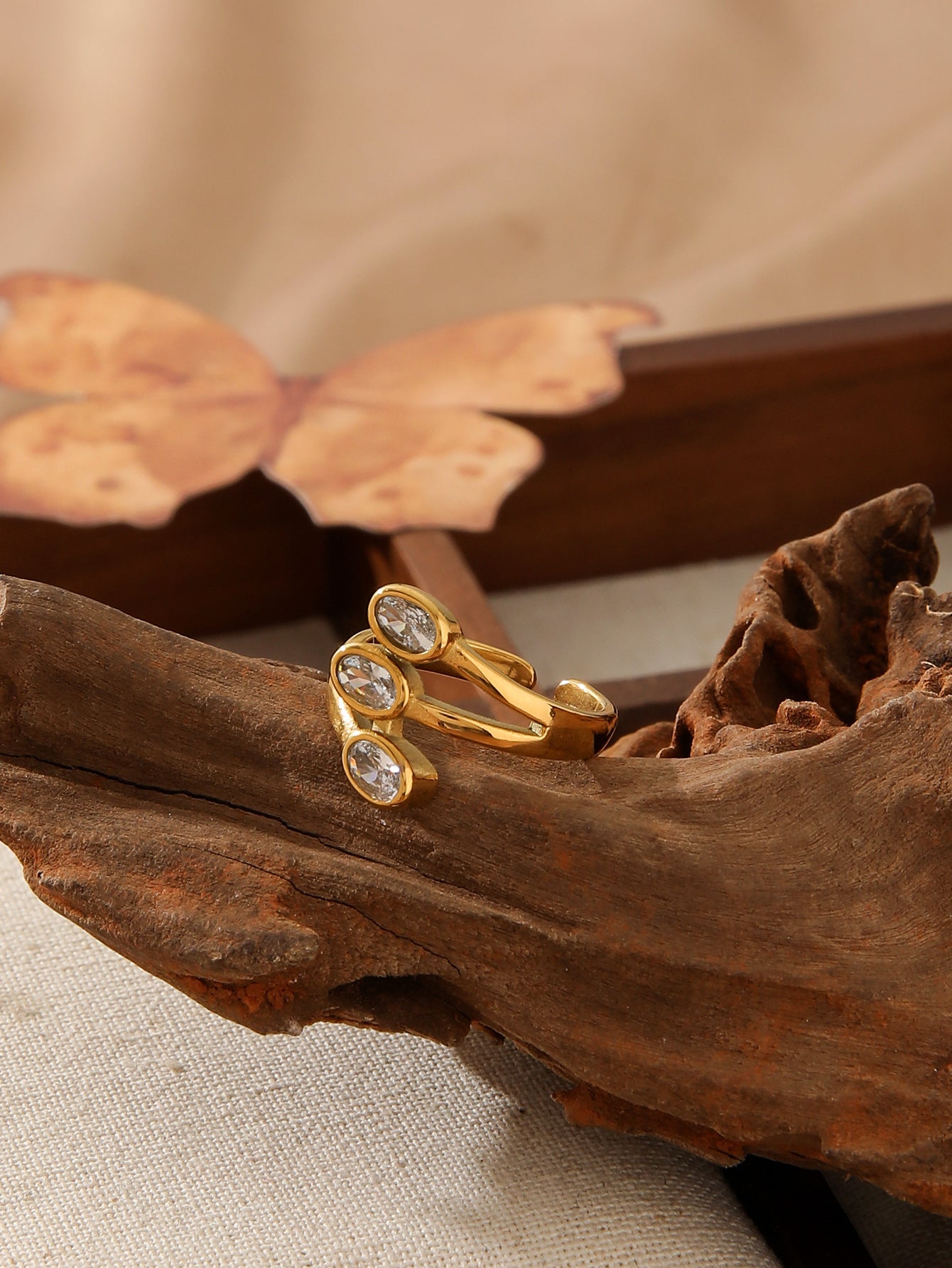 Triple Oval Zircon Open Ring
