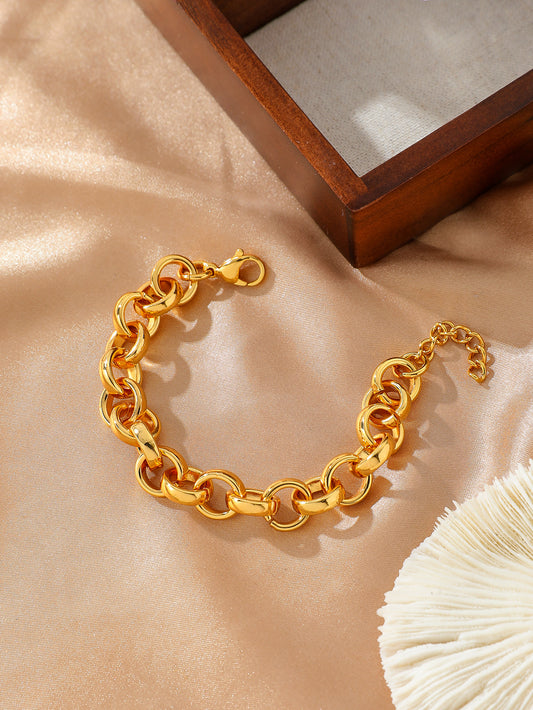 Circle Link Chain Bracelet 18K Gold Plated Stainless Steel